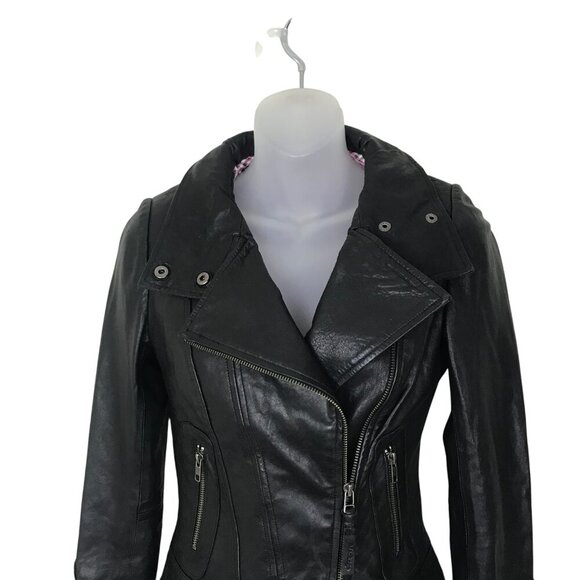 Aritzia Mackage Black Leather Biker Jacket Genuine Lamb Leather Size XXS - Picture 4 of 8